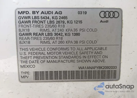 2019 Audi Q5 45 Premium from USA, damaged, VIN WA1ANAFY8K2092033